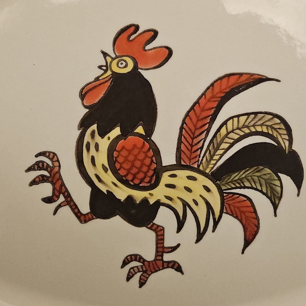 Vintage Metlox Poppytrail Red Rooster Large Oval Serving Platter USA Farmhouse - Picture 5 of 13